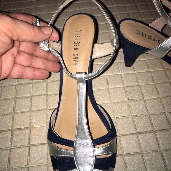 Dark blue suede and silver leather retro heels Chelsea Crew  Pasha - Picture 4 of 8
